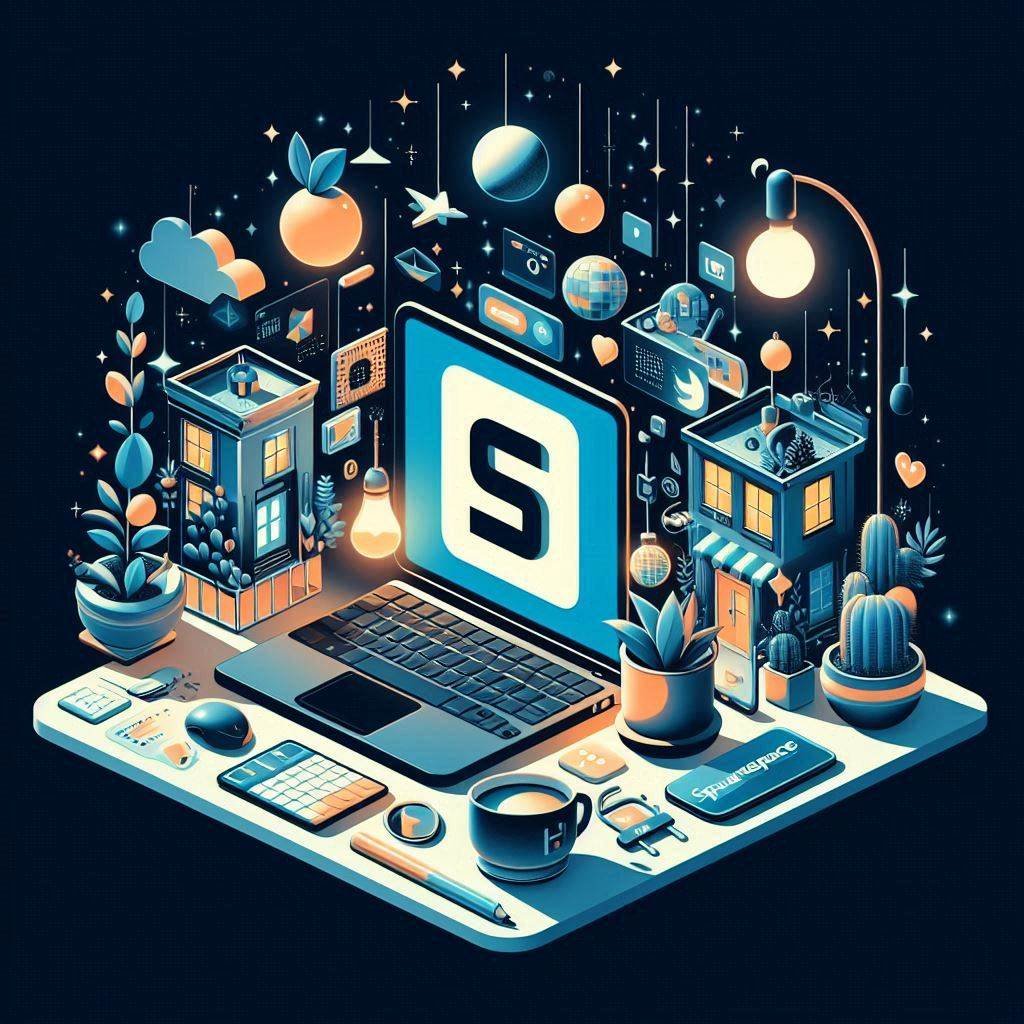 Imagem representando o serviço Squarespace com o logo do Squarespace para criação de sites em 2024