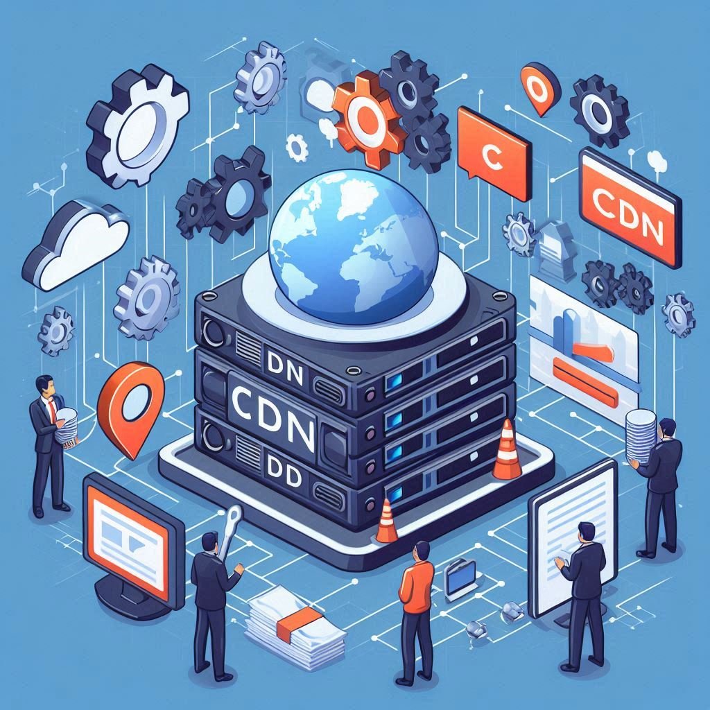 Ilustração de como uma Content Delivery Network (CDN) funciona, mostrando servidores distribuídos geograficamente que entregam conteúdo aos usuários de forma eficiente
