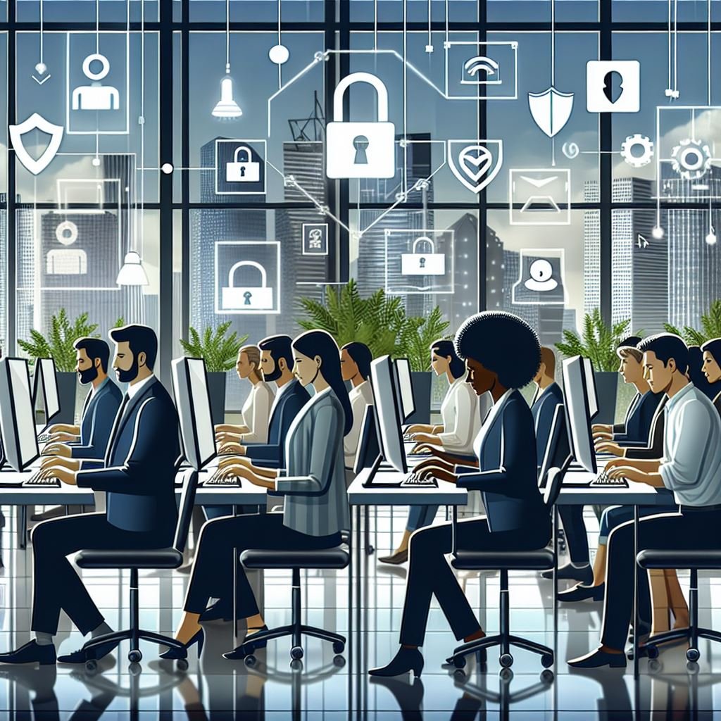 Ilustração de um cadeado digital com ícones de segurança ao redor, representando dicas essenciais para manter a segurança online.